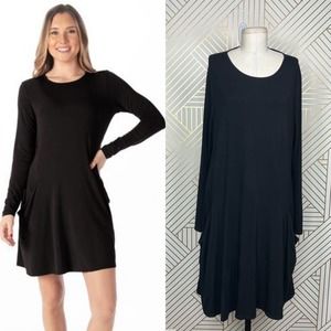Betabrand Long Sleeve Dress in Black Jersey Size Large